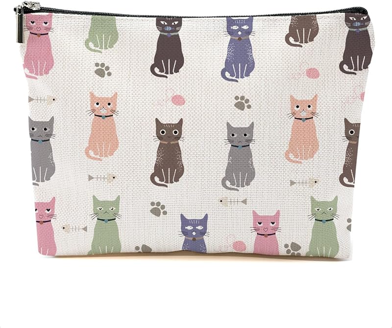 Necessaire de maquiagem DHKG com estampa de gatos, estojo com zíper, Multicolor 0578
