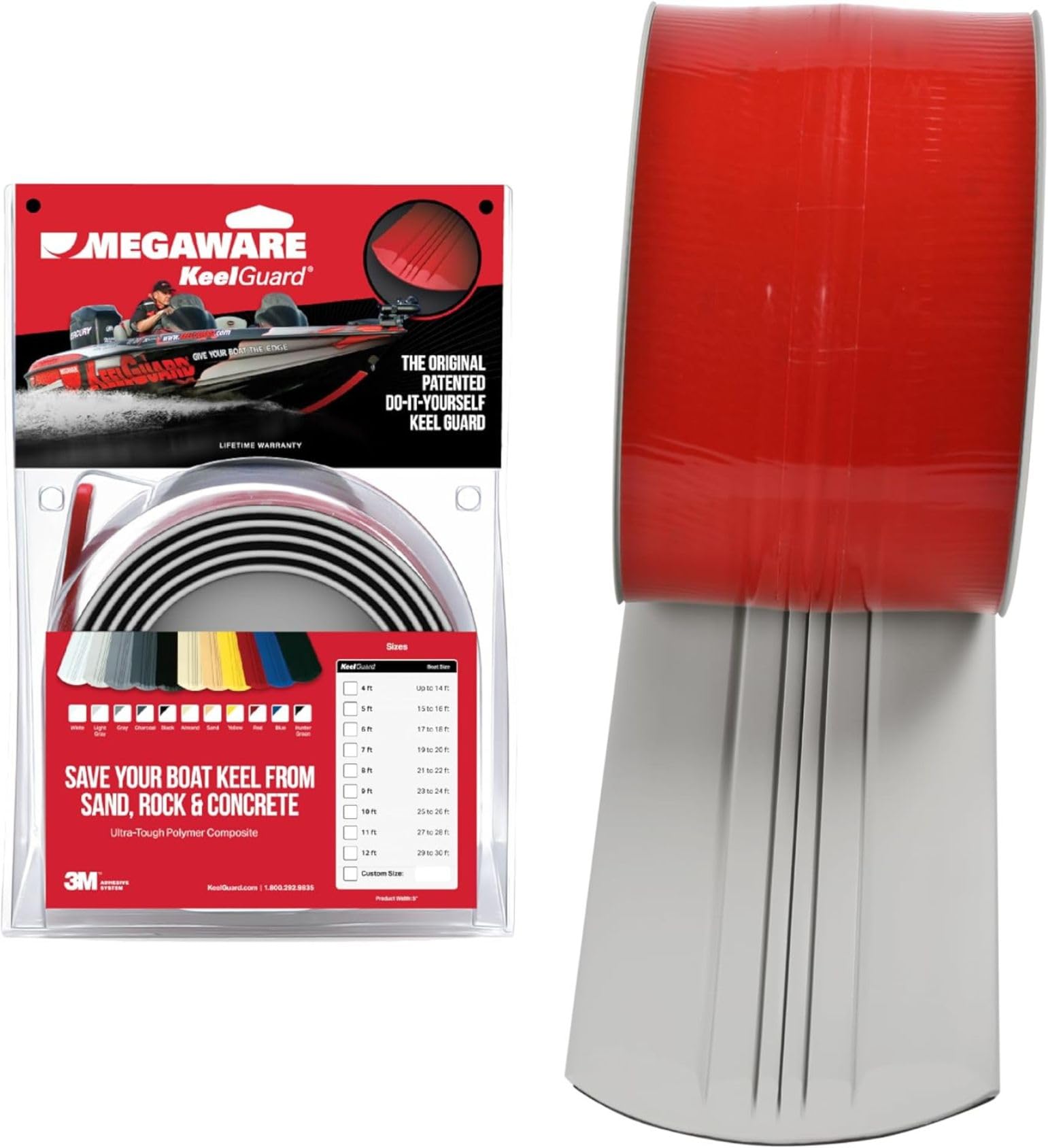 MEGAWARE KEELGUARD USA-Made, Original DIY Keel Guard, 5-Inch Wide, 4-12ft Sizes, 11 Colors, Complete Install Kit with Primer, Hull Protector, for Fiberglass and Some Aluminum Boats (Light Gray)