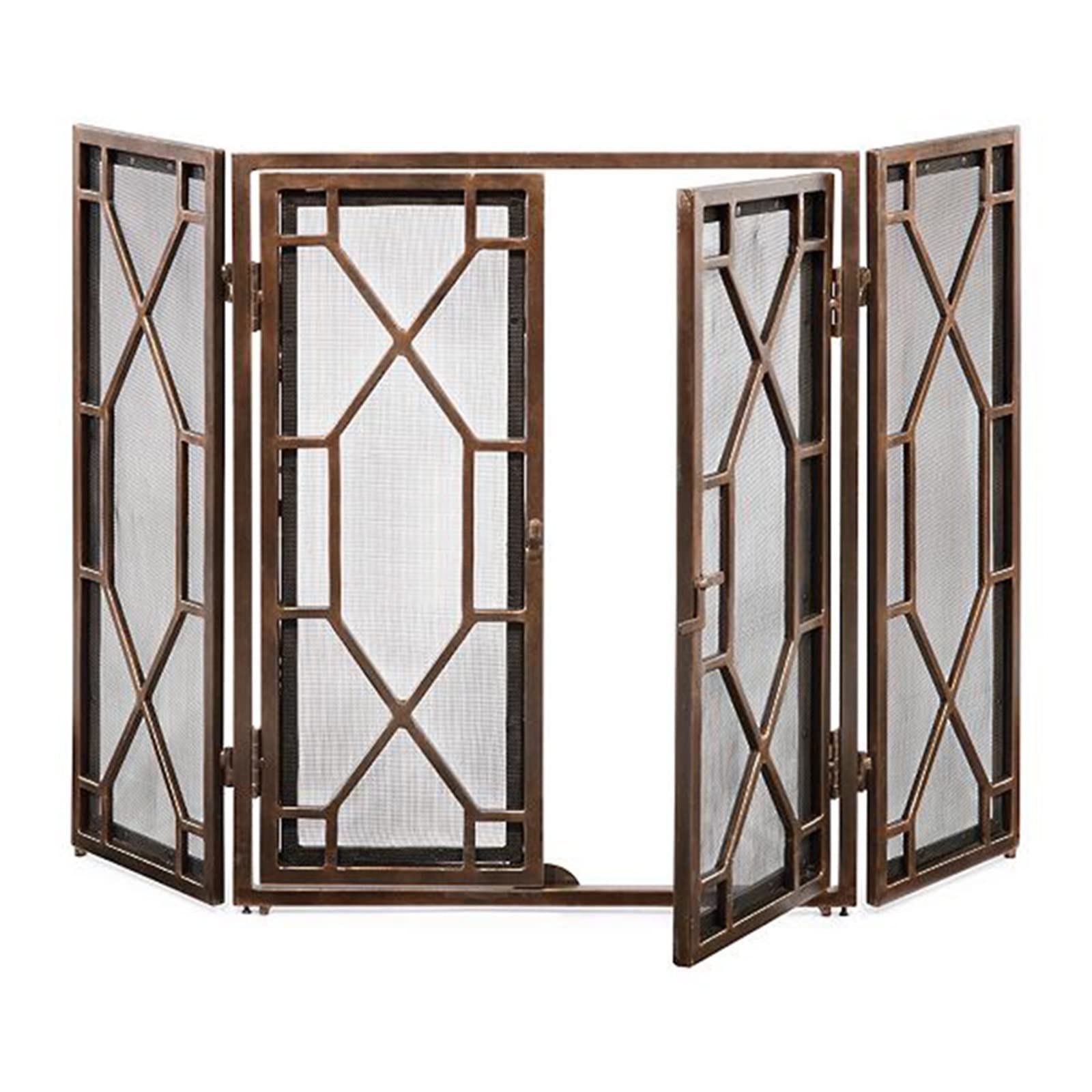 Protector de Chimenea para Chimenea con Puerta de Bloqueo, Plegable, de 3 Paneles, de Malla ignífuga de Hierro, Moderno Protector de Quemador de leña de 80 cm de Alto (B)