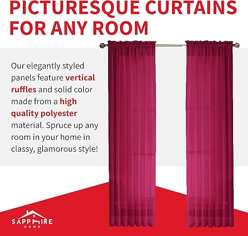 Miniatura 4 de Sapphire Home - Paneles de cortina (2 unidades), cortinas translúcidas de 54 x 84 (108 de ancho en total), paneles de gasa para dormitorio, sala de