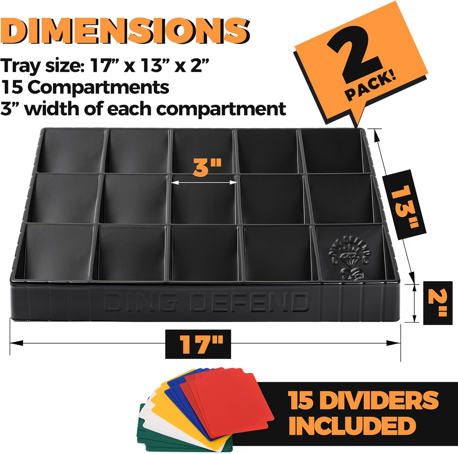 Storage Standard 2 Pack Card Sorting Tray - Stackable Trading Cards Organizer, 15-Compartment Playing Organizing Tool - Sorter for Raw, Sleeved and Toploaders, Includes Label Dividers