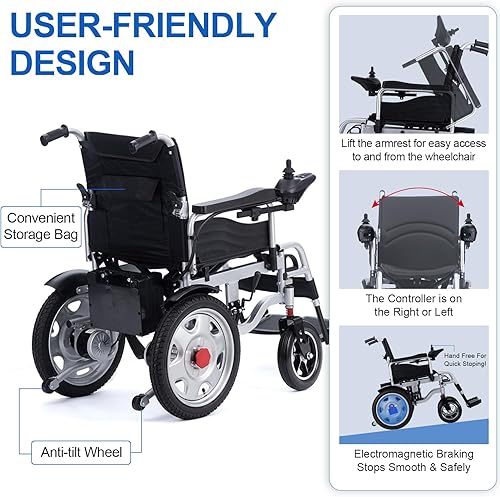 Miniatura 5 de Silla de ruedas eléctrica portátil para adultos, silla de ruedas motorizada ligera plegable todo terreno para personas mayores, Silla de ruedas