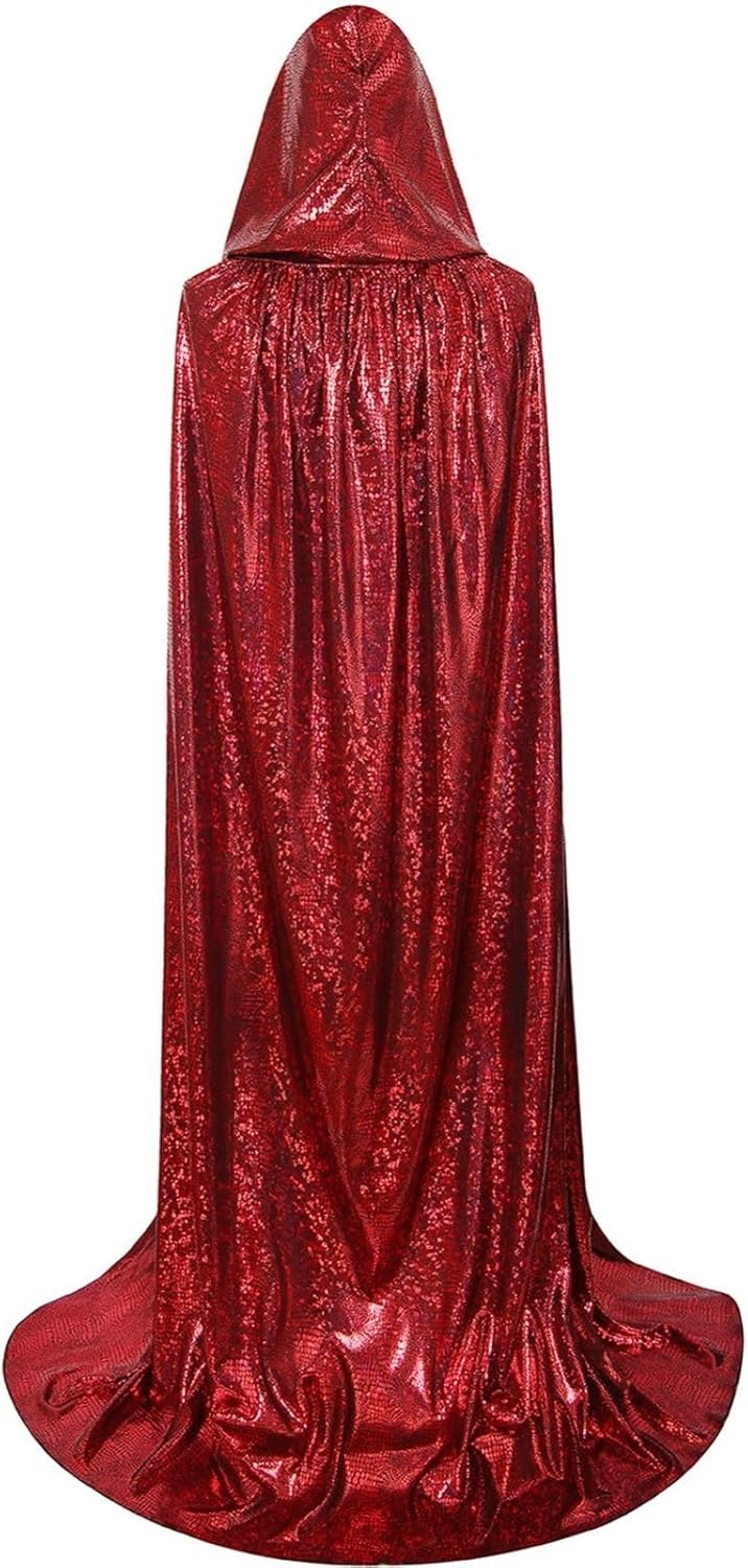 Adult Unisex Full Length Hooded Cloak Sparkle Shiny Cape with Hood Women Halloween Mardi Gras Wizard Cosplay Costume - Image 2