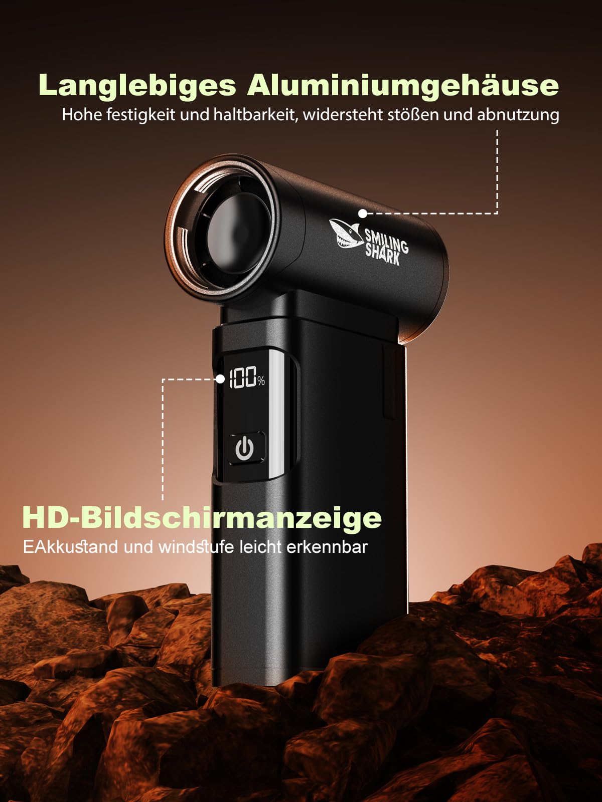 Smiling Shark JE-01 Elektrische Staubgebläse, Wiederaufladbarer Bürstenloser Motor Druckluft Compressed Air Duster aus Aluminum & LED-Display, Kabelloser 4-Gang Dust Blower für PC/Tastatur/Lagerfeuer