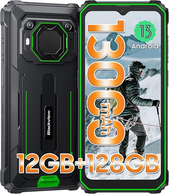 Blackview Rugged Phone, BV6200Pro 12GB+128GB/2TB TF, 13000mAh Battery, Rugged Smartphone Android 13, 18W Fast Charge, 6.56 HD+, 98dB Speaker, Three Card Slots, NFC, Fingerprint Unlocked - Green
