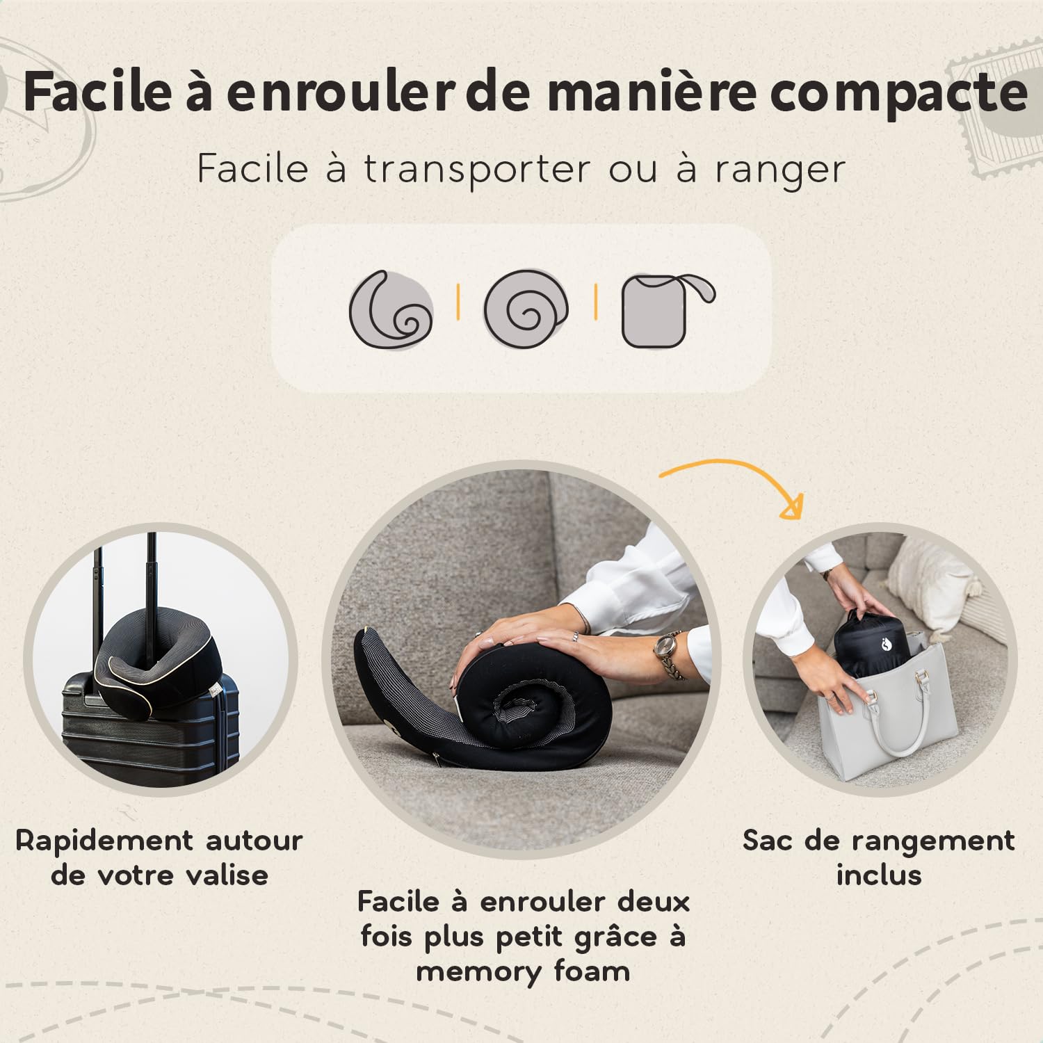 Coussin de Voyage – Oreiller de Voyage Ergonomique en Mousse Mémoire – Coussin Avion Compact et Confortable –Oreiller pour Avion, Train et Voiture