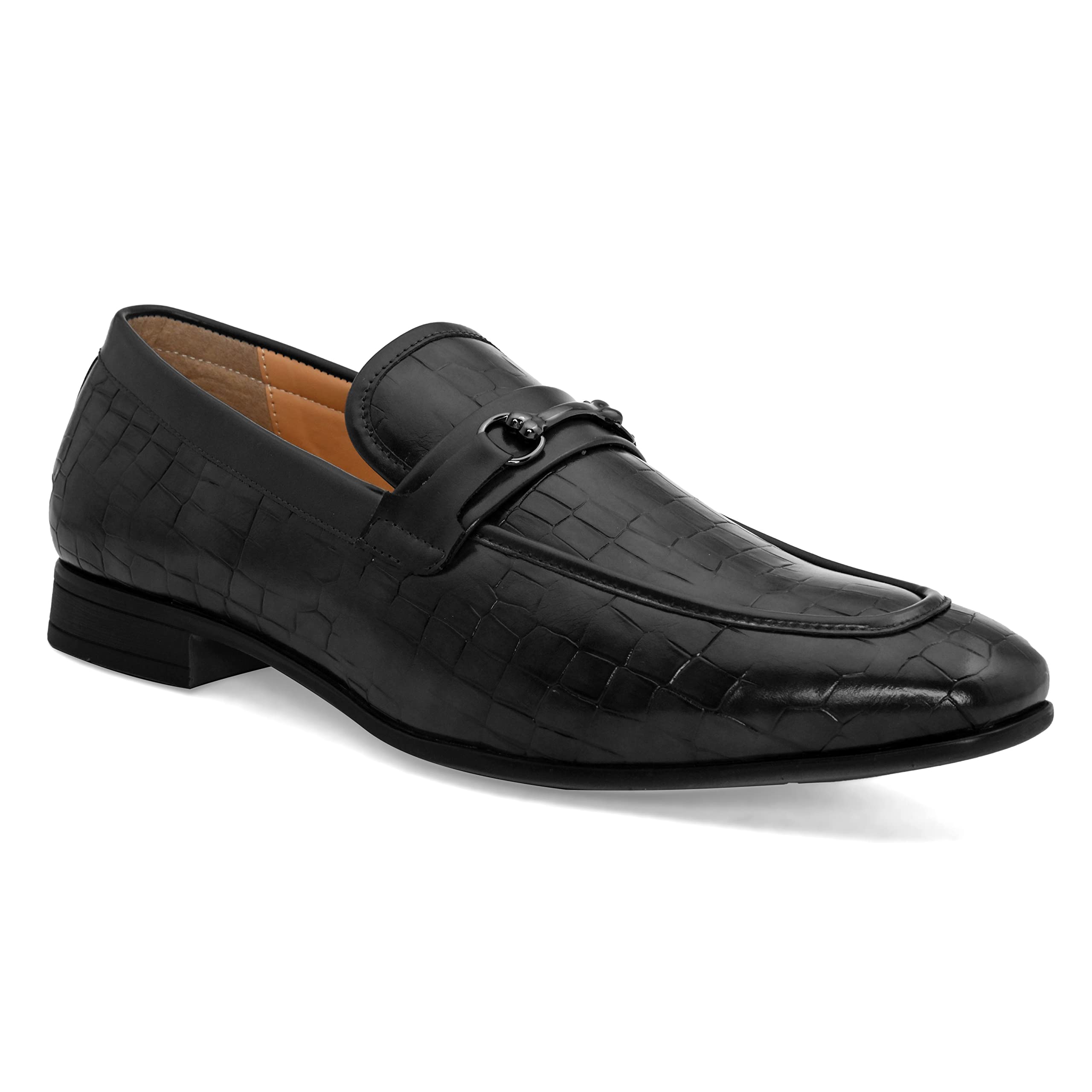 San Frissco Mens Loafers Semi Casual Shoes/Black Textured Formal Shoe for Office, Slip-On Loafers/Stylish Lightweight and Comfortable Shoes - 10 (Black) (B0D636V235) Amazon Price History, Amazon Price Tracker