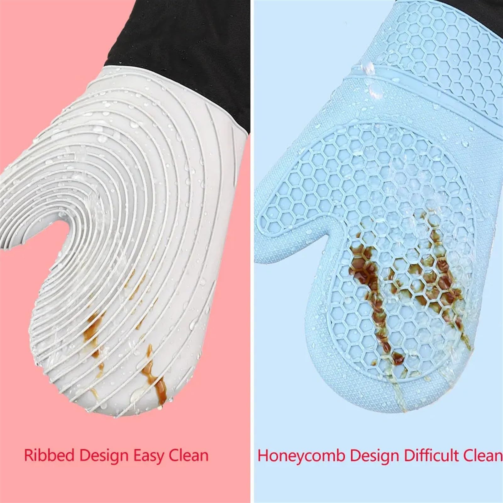 MRKU Guantes de Cocina para Hornear, Guantes de Silicona Flexibles, Juego para Utensilios de Cocina, Extra Largos, Profesionales y Resistentes al Calor.