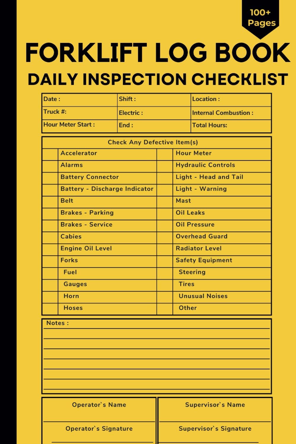 Forklift Daily Inspection Checklist Log Book: Safety & Maintenance Forklift Checklist - Forklift Operator Safety Logbook