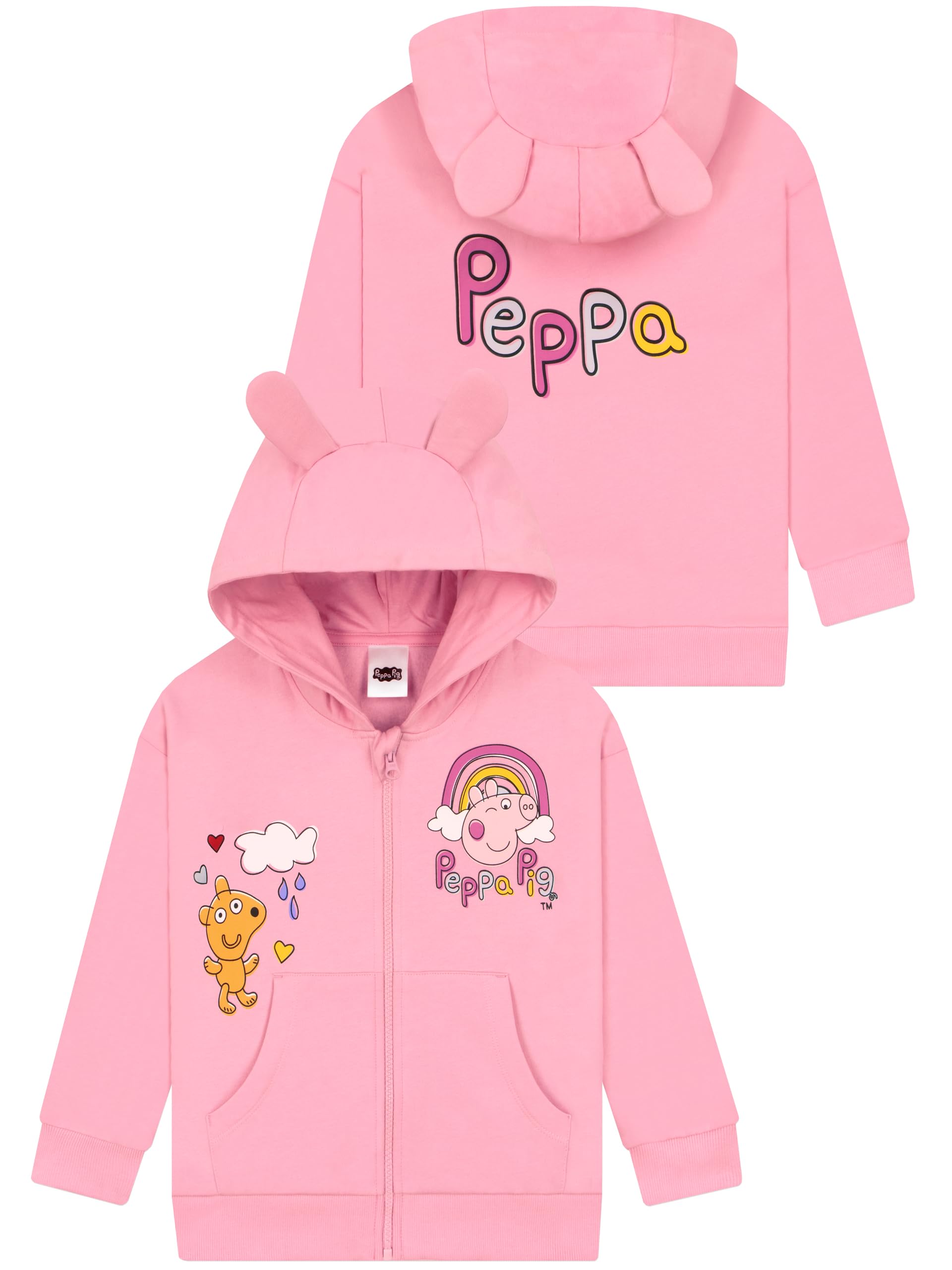 Peppa Pig Girls Pink Hoodie, Zip Up Hoodie With 3D Ears, Peppa Clothes, Cotton Kids Hoodies, 18-24 Months