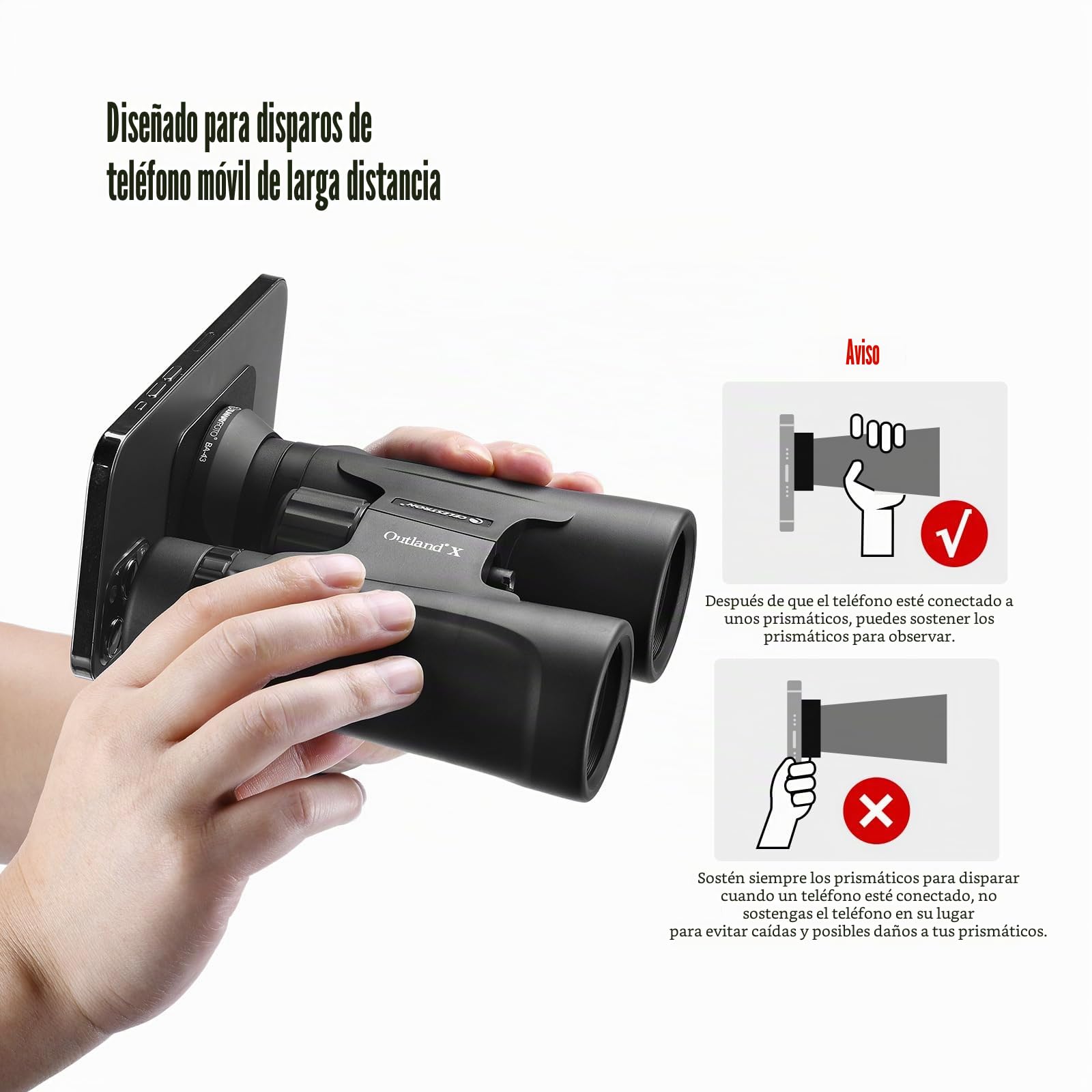 SUNWAYFOTO BA-43 - Adaptador de teléfono móvil para binoculares, soporte universal para smartphone para binoculares, compatible con ocular de diámetro exterior de 38 a 45 mm