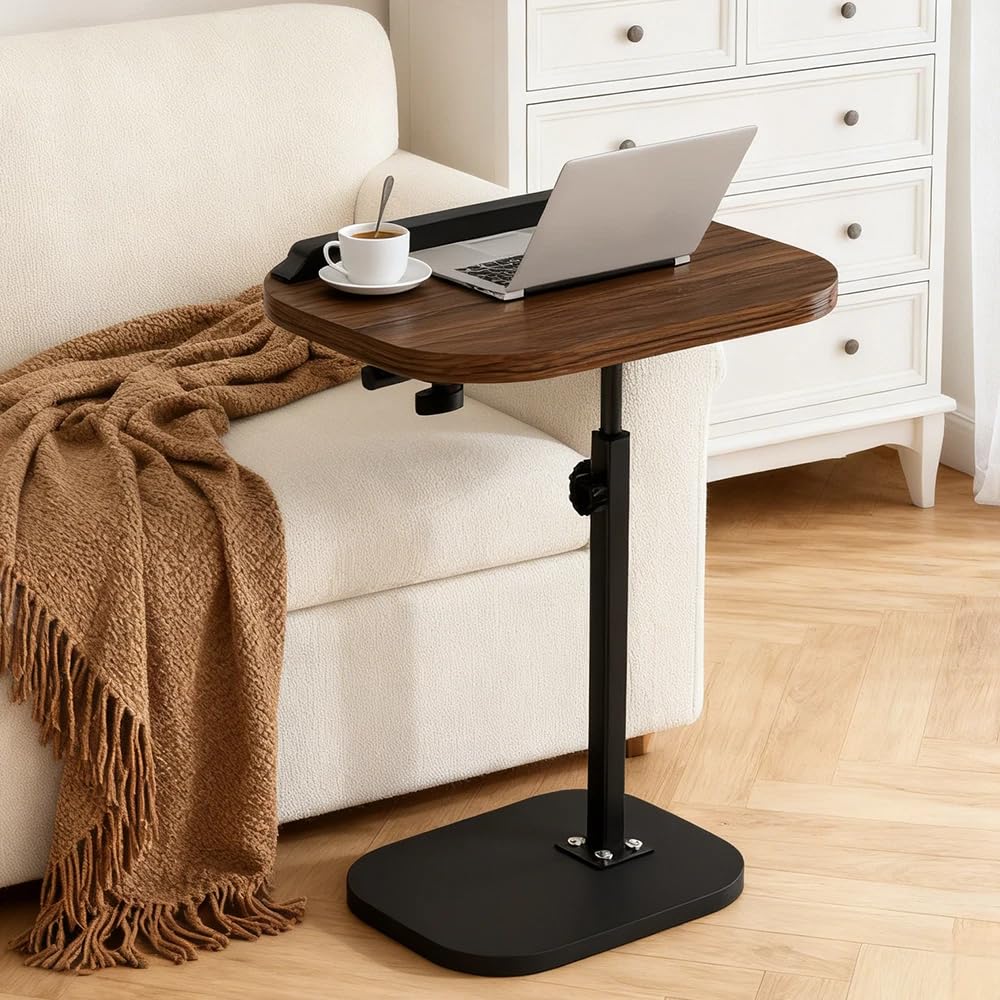 SterlingEdge Adjustable C-Shaped Side Table, 45-80cm Height Adjustable Sofa End Table with Tilting Tabletop, Mobile Laptop Small Desk for Living Room, Bedroom & Home Office