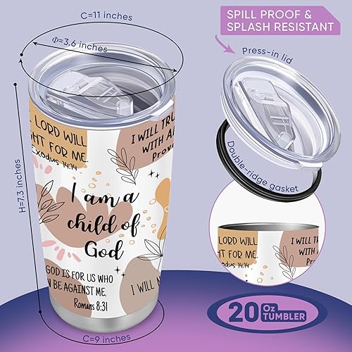 Miniatura 2 de ZOKCC Regalos cristianos para mujeres, vaso de acero inoxidable con texto en inglés "I Am a Child of God", taza de café de 20 onzas, regalos de