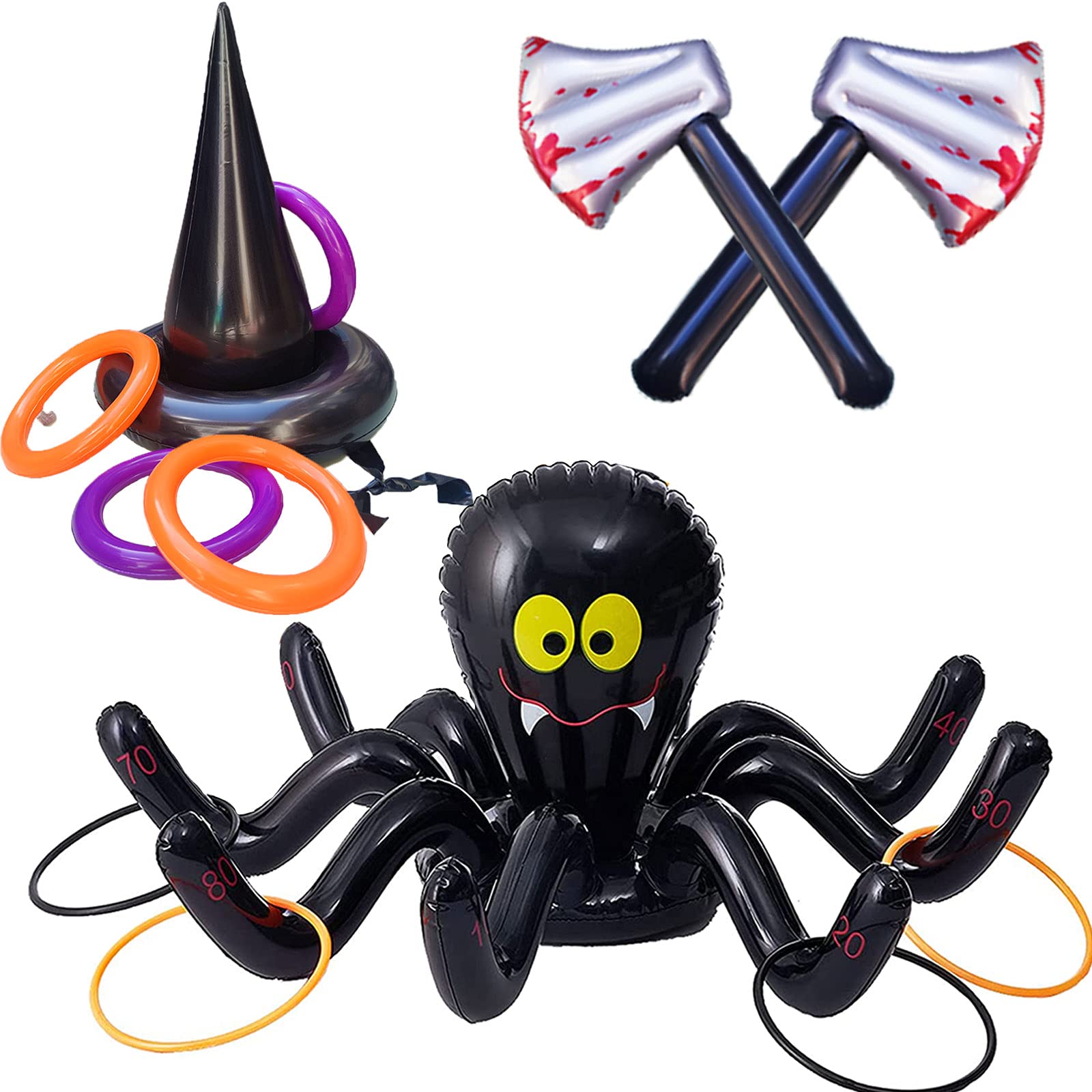 Halloween Ring Toss Game Inflatable Sider Witch Hat Axe for Kids Toys School Party Supplies Favor Indoor Outdoor