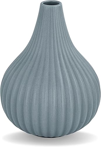 MIAJO Jarrón pequeño de cerámica gris para decoración moderna del hogar, bonito jarrón decorativo moderno de granja, decoración de sala de estar,