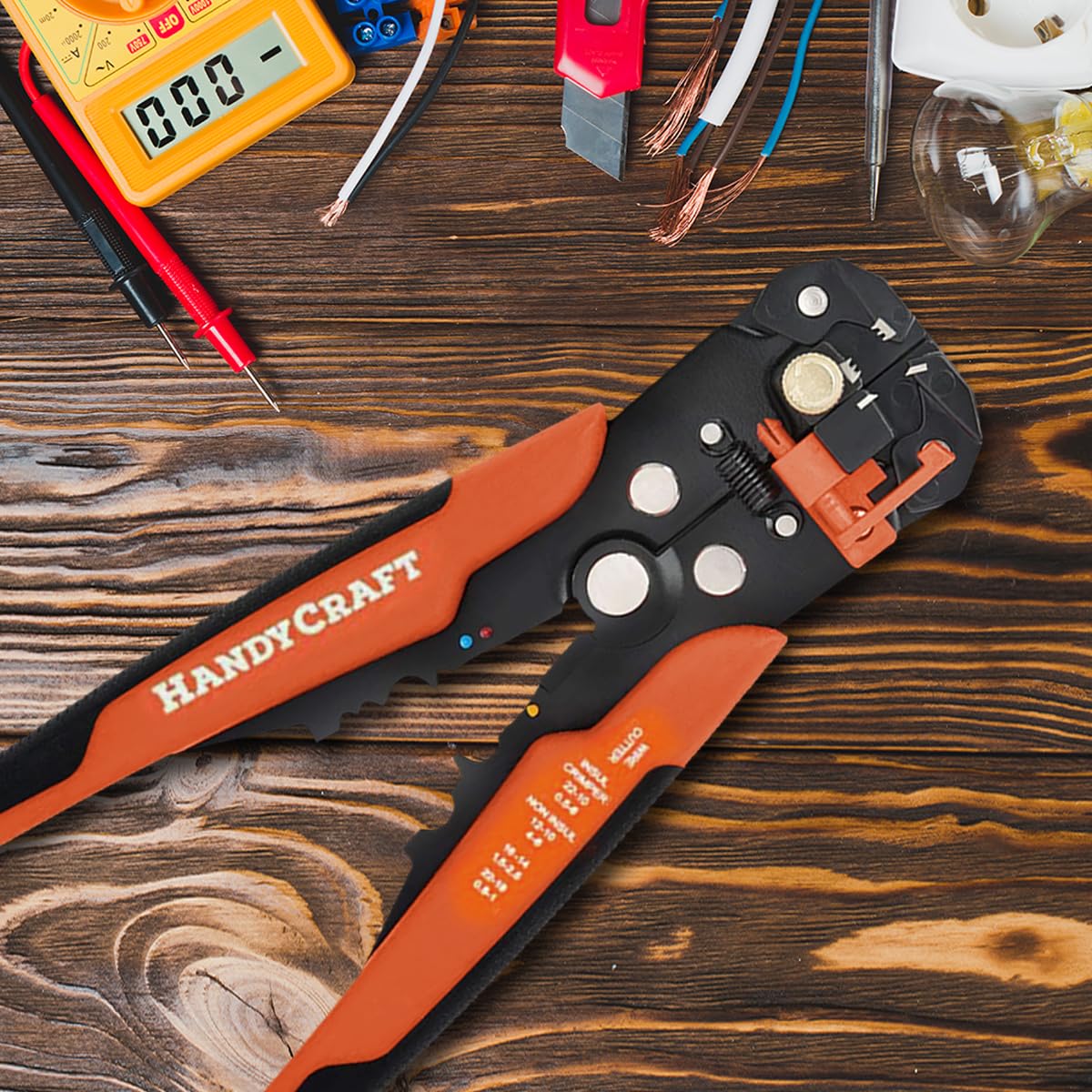 HandyCraft - Pelacables, cortador y crimpadora 5 en 1, herramienta de pelado automático para cables eléctricos de 10-24 AWG, herramienta manual de precisión multifunción