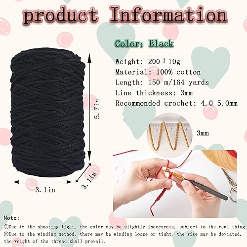 Miniatura 2 de SIMEIQI 200g de hilo de algodón hueco para tejer y ganchillo, hilo redondo de tela para bolso de mano DIY, cesta de mano, cojín, bolsa de ganchillo