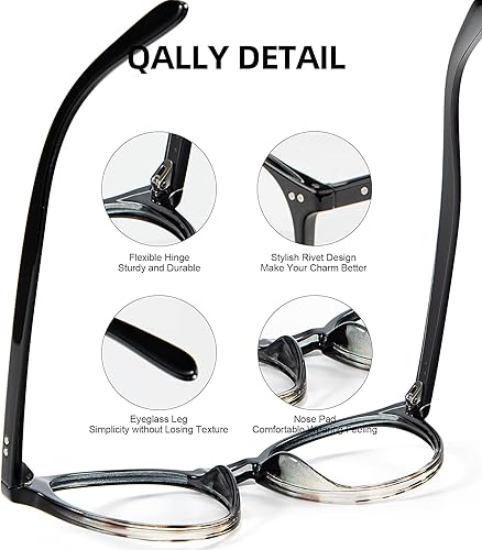 Miniatura 5 de QALLY Gafas redondas de bloqueo de luz azul para mujer, antifatiga ocular, lentes transparentes para computadora con filtro de luz UV