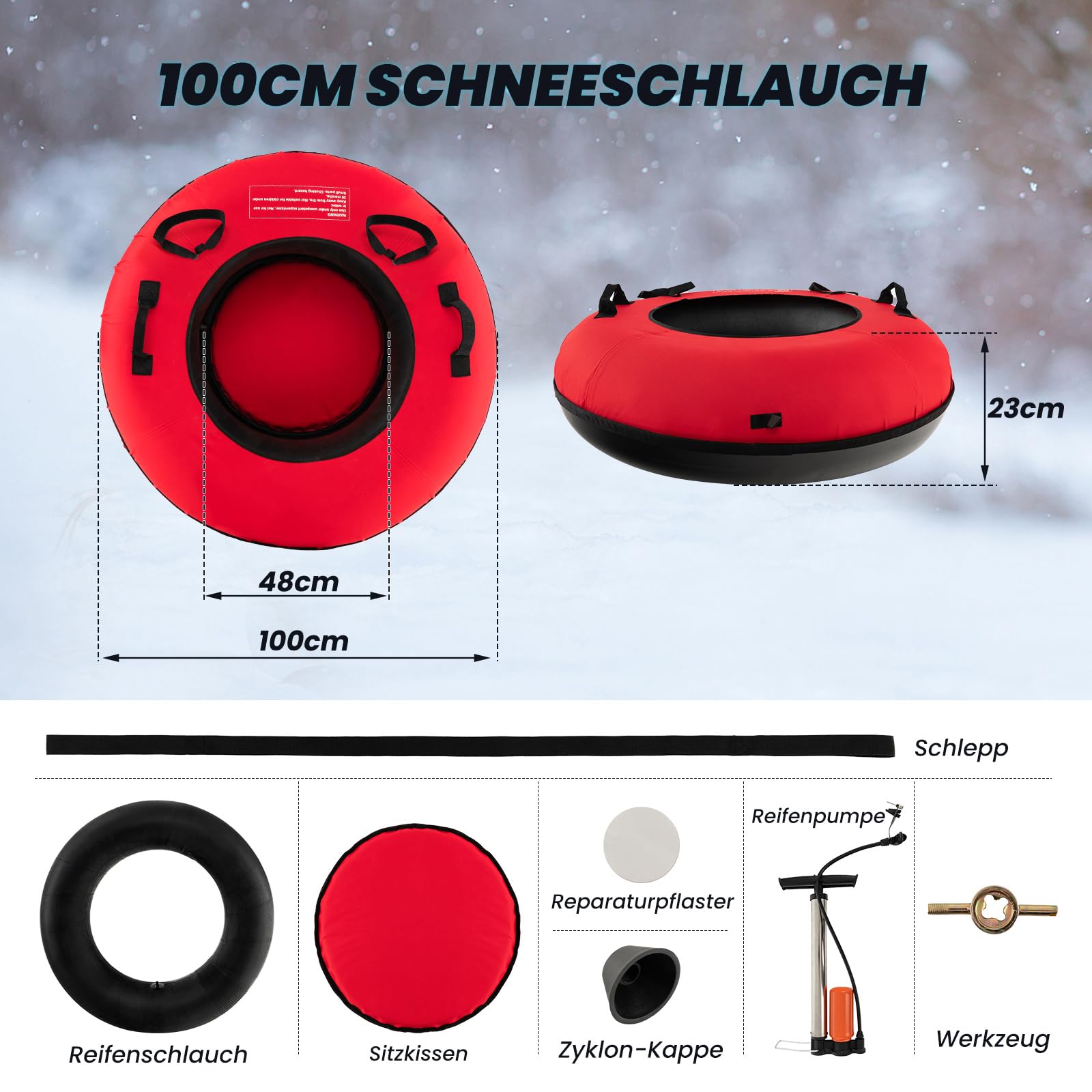 GOPLUS Trineo inflable 100 cm neumáticos de nieve con correa asiento acolchado tubo de nieve tela oxford 200 kg antideslizante para niños