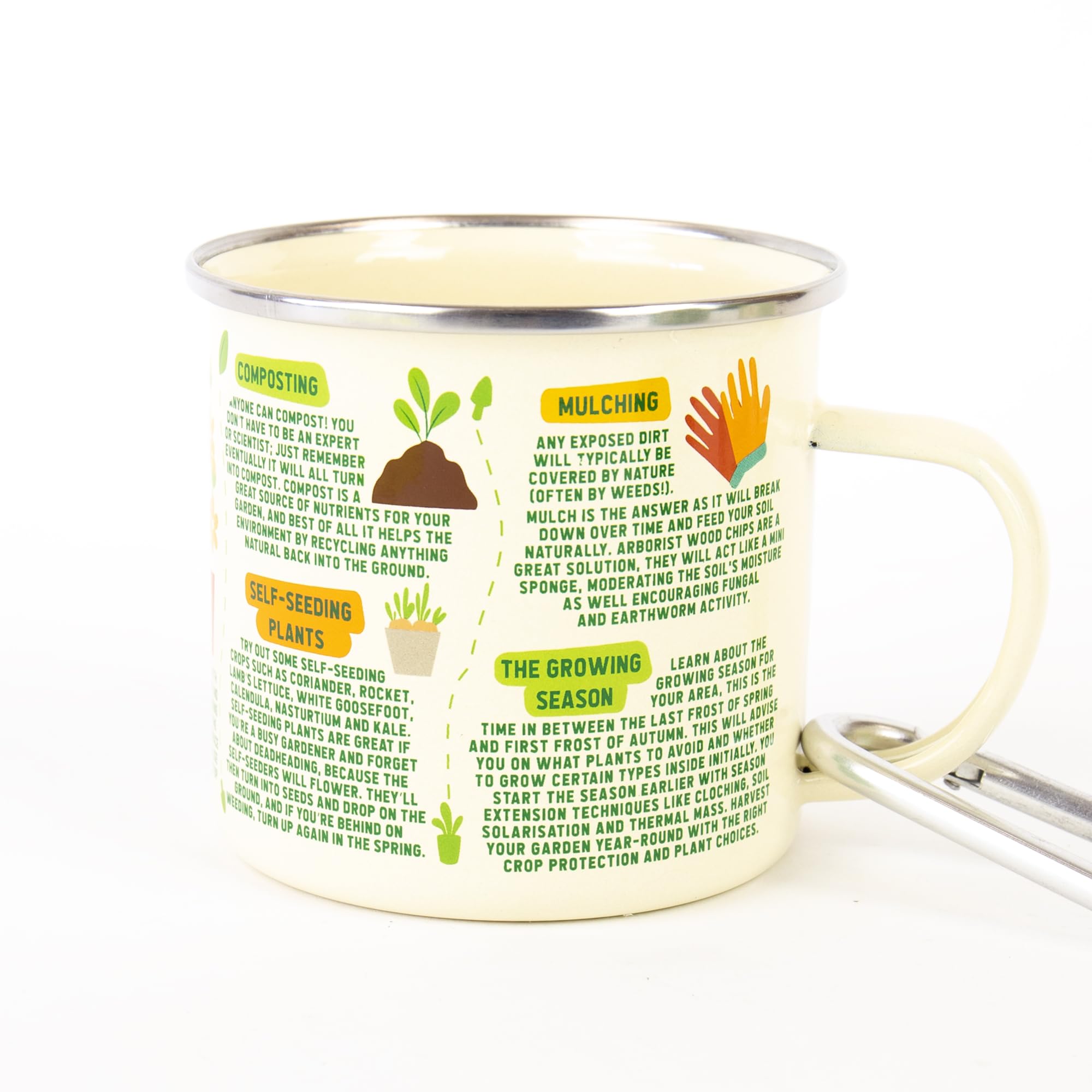 Gift Republic - Gardening Guide Enamel Mug & Carabiner, Green, Blue, Yellow