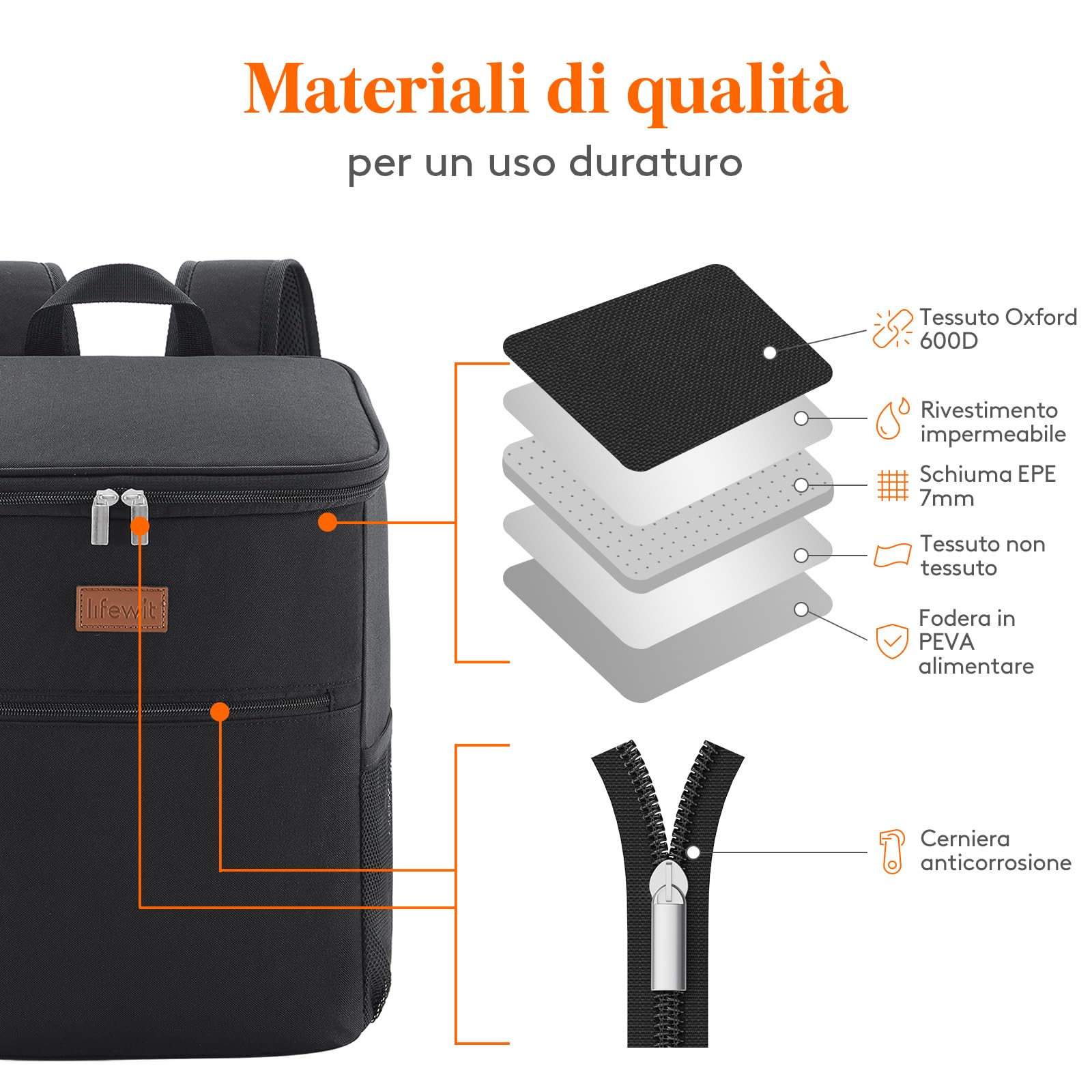 Lifewit Zaino Termico 24L (30 Lattine), Borsa Frigo Portatile con Scomparto, Grande Borse Termica Porta Pranzo per Uomo e Donna, Cooler Bag per Mare, Spiaggia, Viaggio, Nero
