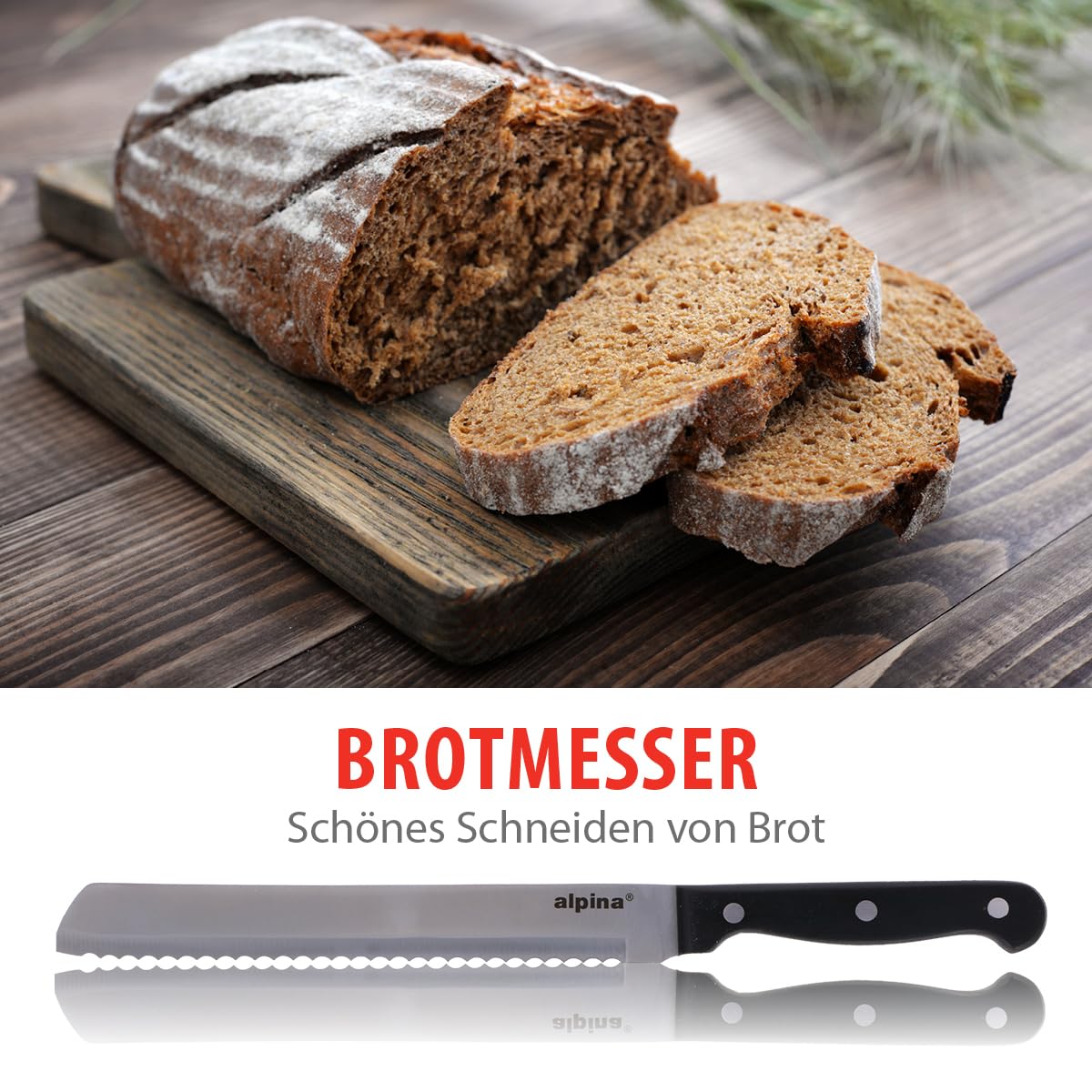 alpina Messerblock 22-Teilig - Messerset mit Block - Küchenmesser Set - 18 Verschiedener Messer - Inkl. Schärfer und Schere mit Antihaftbeschichtung - 21 x 15 x 22 CM - Messerblock aus Holz