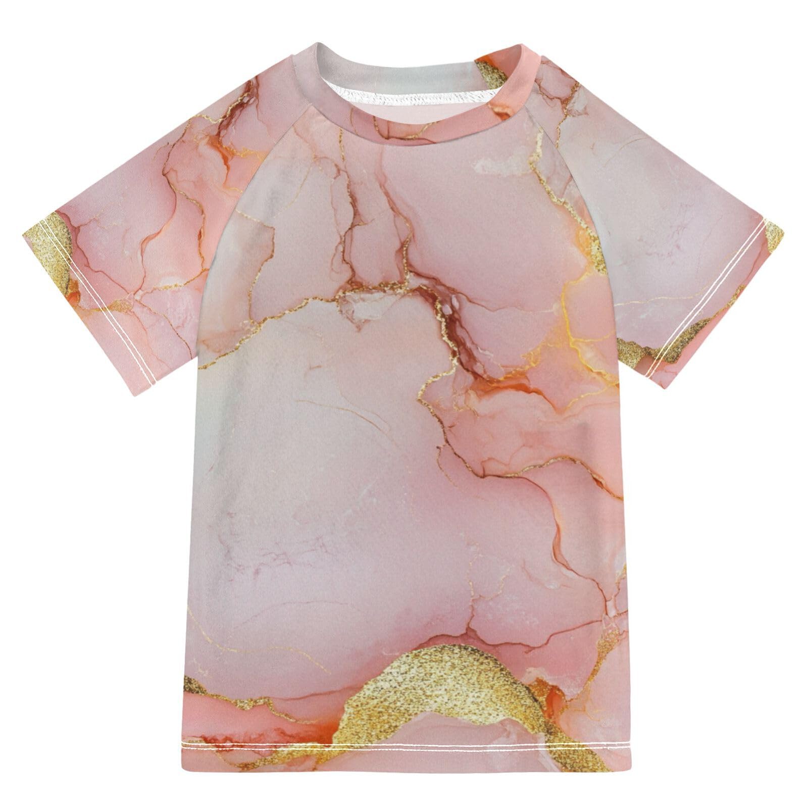 Boy Bathing Suit Short Sleeve Rash Guard Swimsuit 9T Marble Blush White