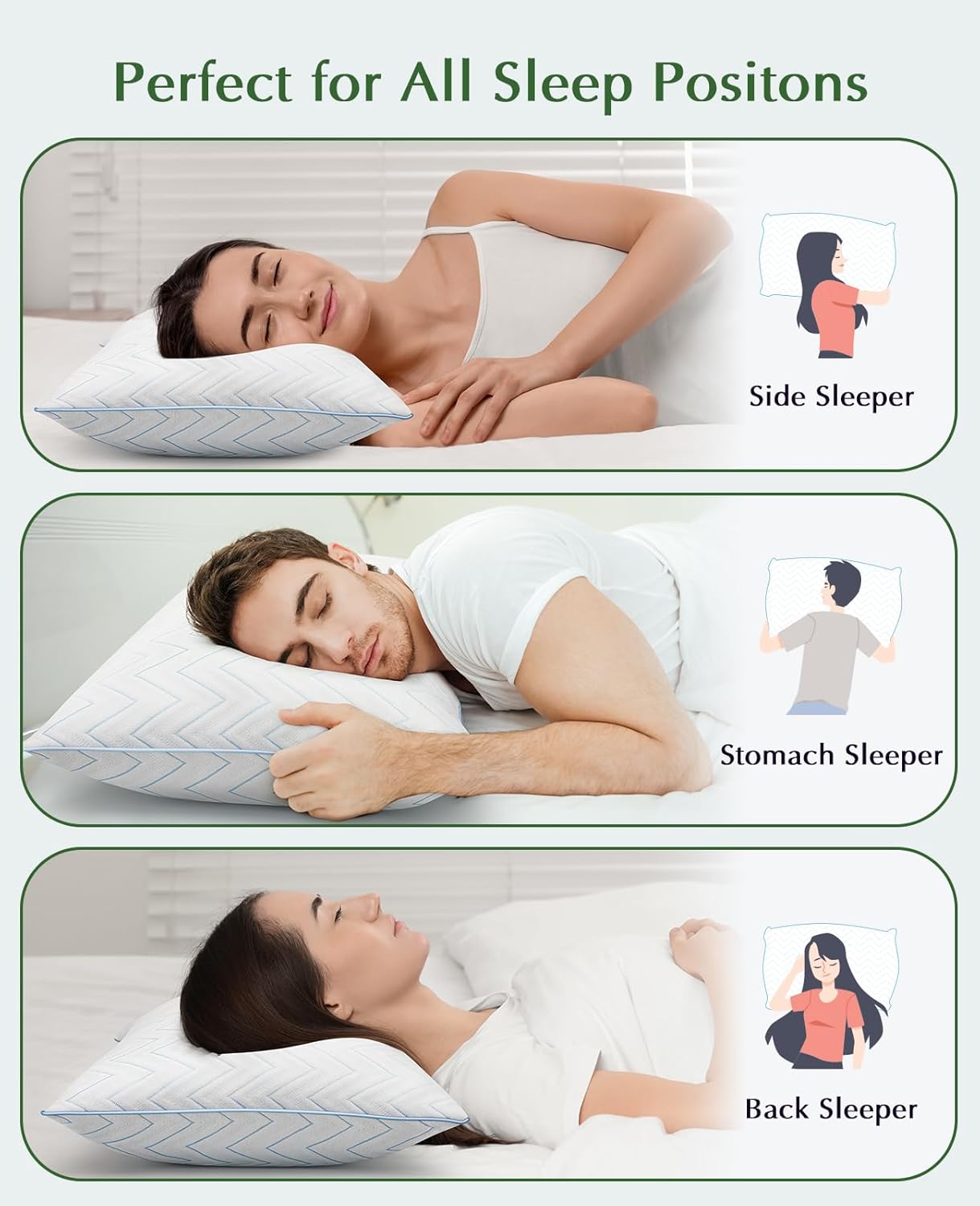 Cooling Pillows Queen Size Set of 2 - Luxury Hotel Collection Bed Pillows for Sleeping, Breathable Medium Firm Down Alternative Microfiber Filled Pillows for Back, Stomach Sleepers
