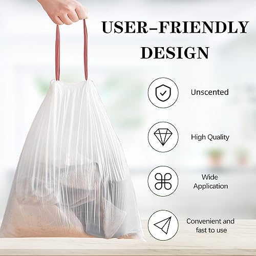 Miniatura 4 de Bolsas de basura de plástico de 8 galones, 120 unidades, con cordón grueso, color negro, para oficina, cocina, hogar, 22.06 x 25.61 pulgadas