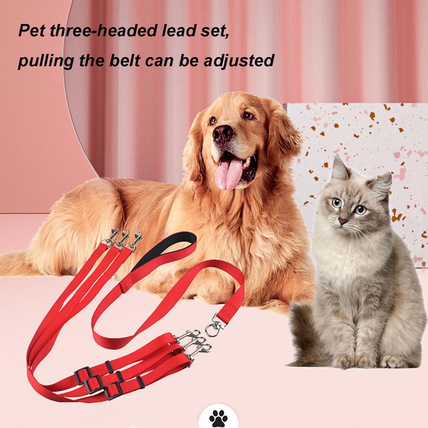 Guinzaglio Triplo Riflettente Ideapro - Regolabile Per 1,2 O 3 Cani, Maniglia Imbottita, Nero - Foto 3