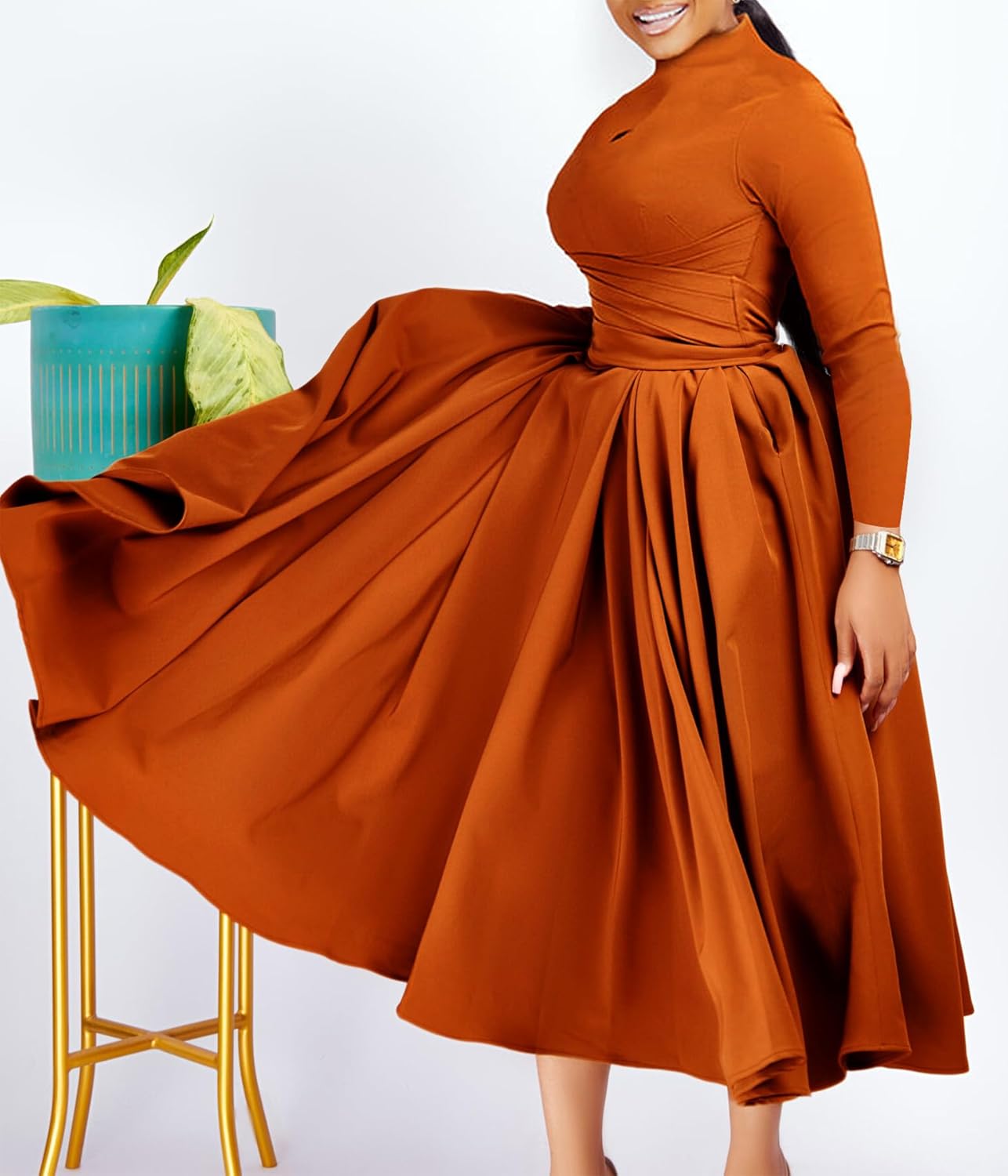 Ptorlio Womens Plus Size Long Sleeve Dress Fall Semi Formal A Line Flowy Cocktail Maxi Dresses - Image 4