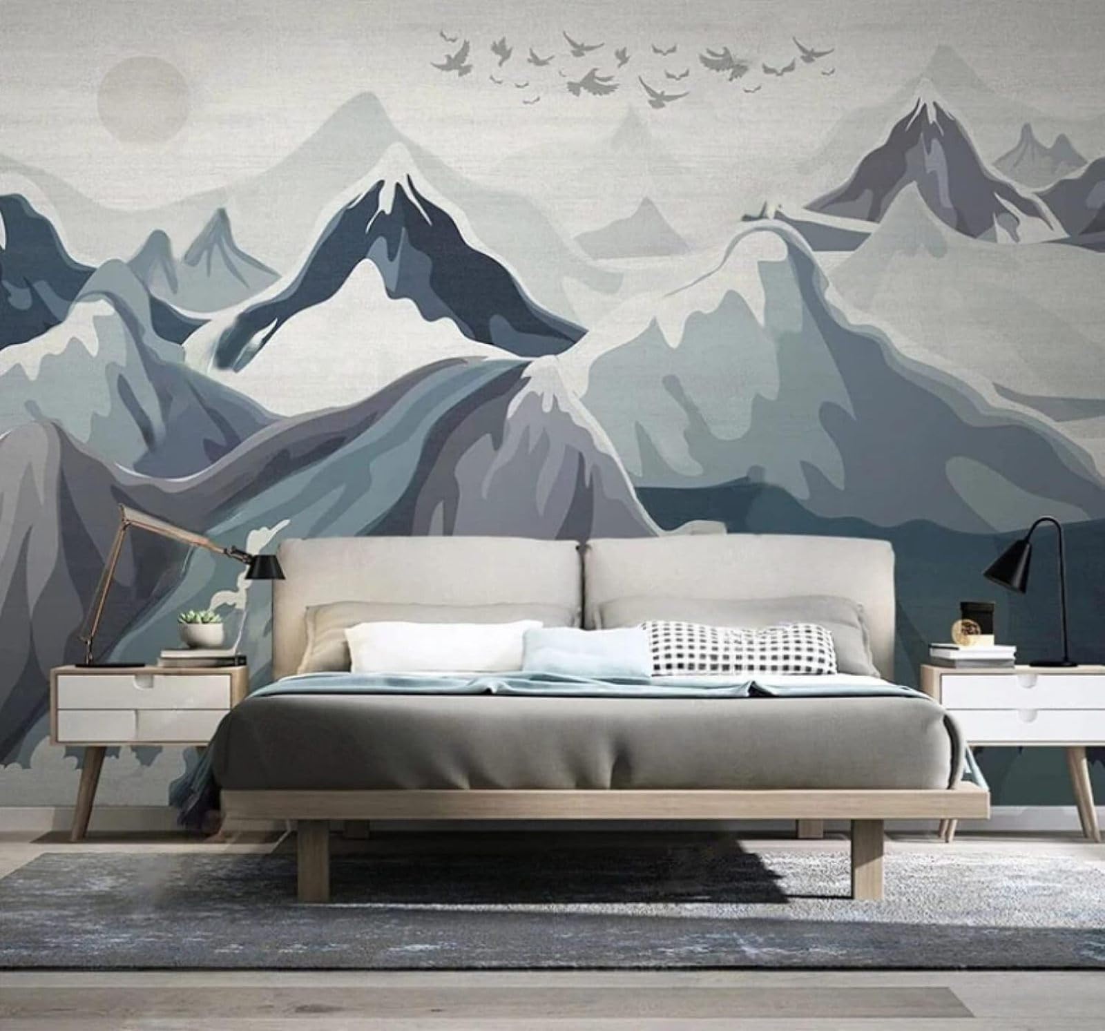 XLMING Abstract Hand Drawn Birds Mountains Landscape 3D Wallpaper Luxury Home Dining Decor Paste Sofa Living Room The Wall for Bedroom Mural-430cm×300cm