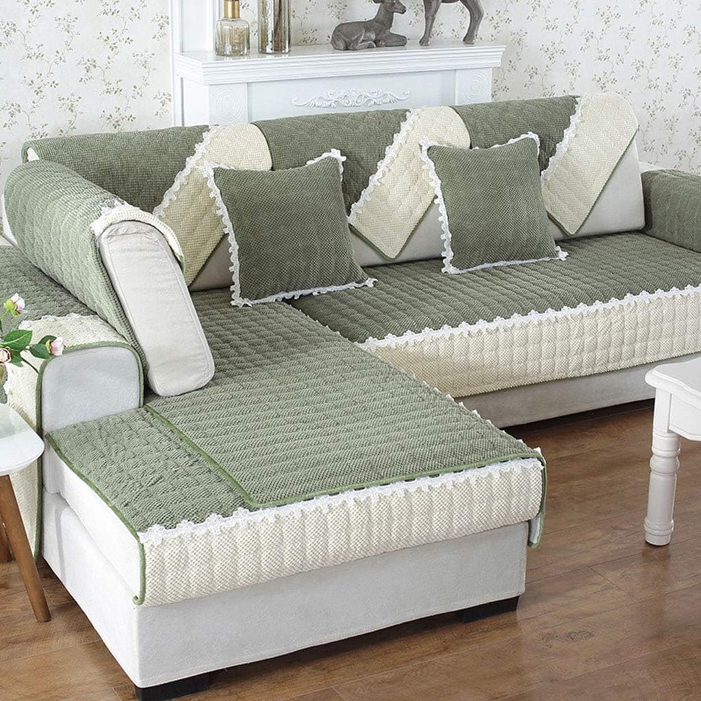 HC&WT Non-Slip Thicken Sofa Cover for Living Room, 1 Piece Plush Slipcover with Lace Quilted Furniture Sofa Protector Four Seasons Universal Couch Cover (B,90x240cm(35x94inch))