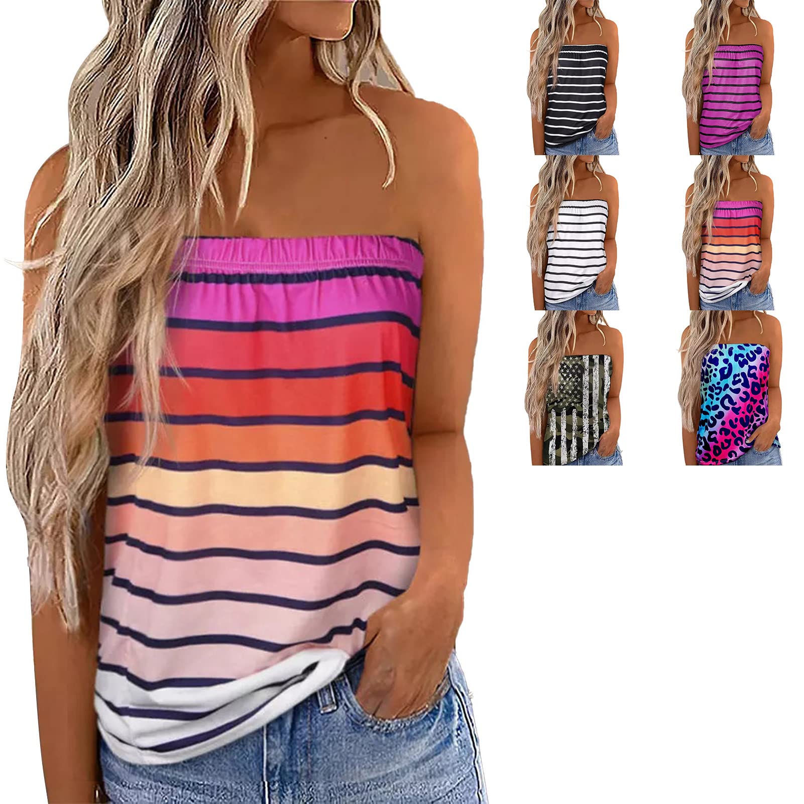 Delle Donne di Estate Sexy Del Tubo Top Off Spalla Senza Maniche Magliette E Camicette Senza Spalline A Fascia Boob Camicetta Della Camicia Della Spiaggia Della Maglia A Fascia Top Tubo(S-Multicolore)