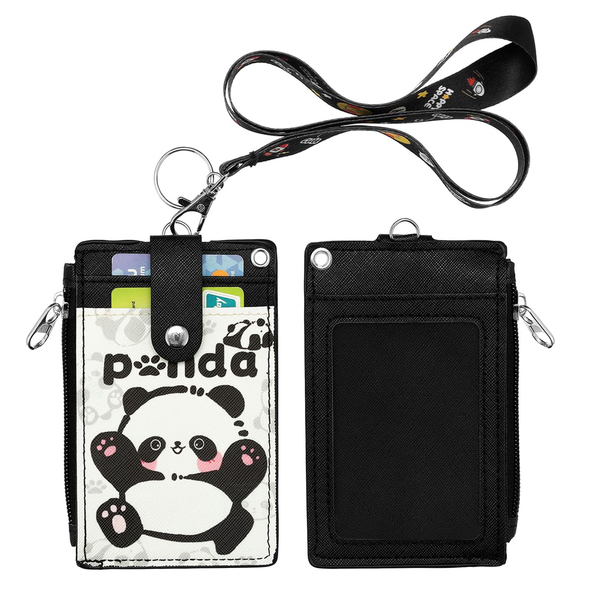 Cute ID Badge Holder with Detachable Lanyard, PU Leather Wallet &amp; Key Ring