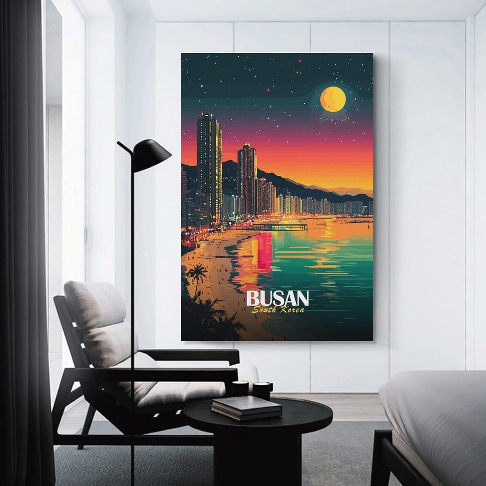 Junmoney Busan South Korea Night Cityscape Wall Picture Print 12x18inch(30x45cm), for Home Office, Desk Area Or Studio, Home Office Artwork with Decorative Appeal