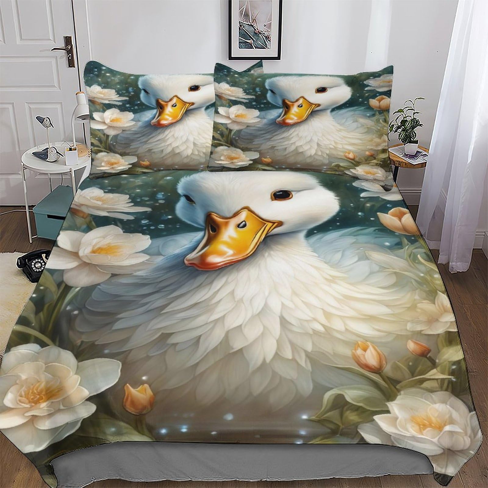 Housse de couette canard douce en microfibre parure de lit 3 pièces King