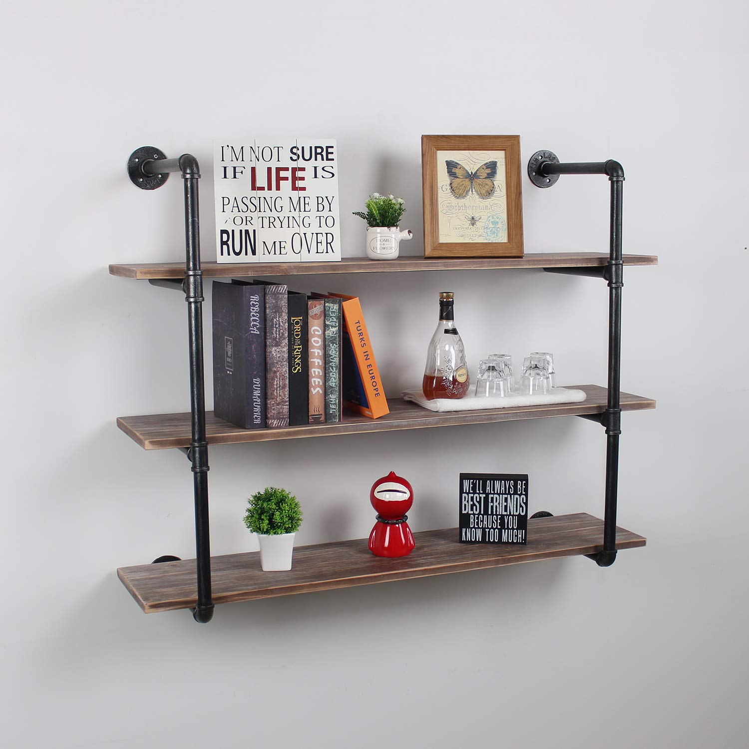24/mo Finance MBQQ Industrial Pipe Shelves with Wood 3Tiers,Rustic