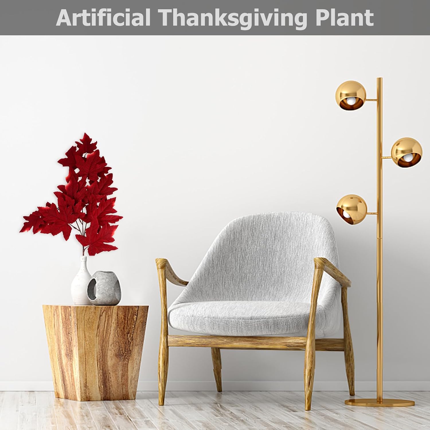 Artificial Decoration Shrubs Branch Maple Flannel Red Thanksgiving | Wreath and Thanksgiving Tree Use, Portable Photography Props, Color Differences May Exist