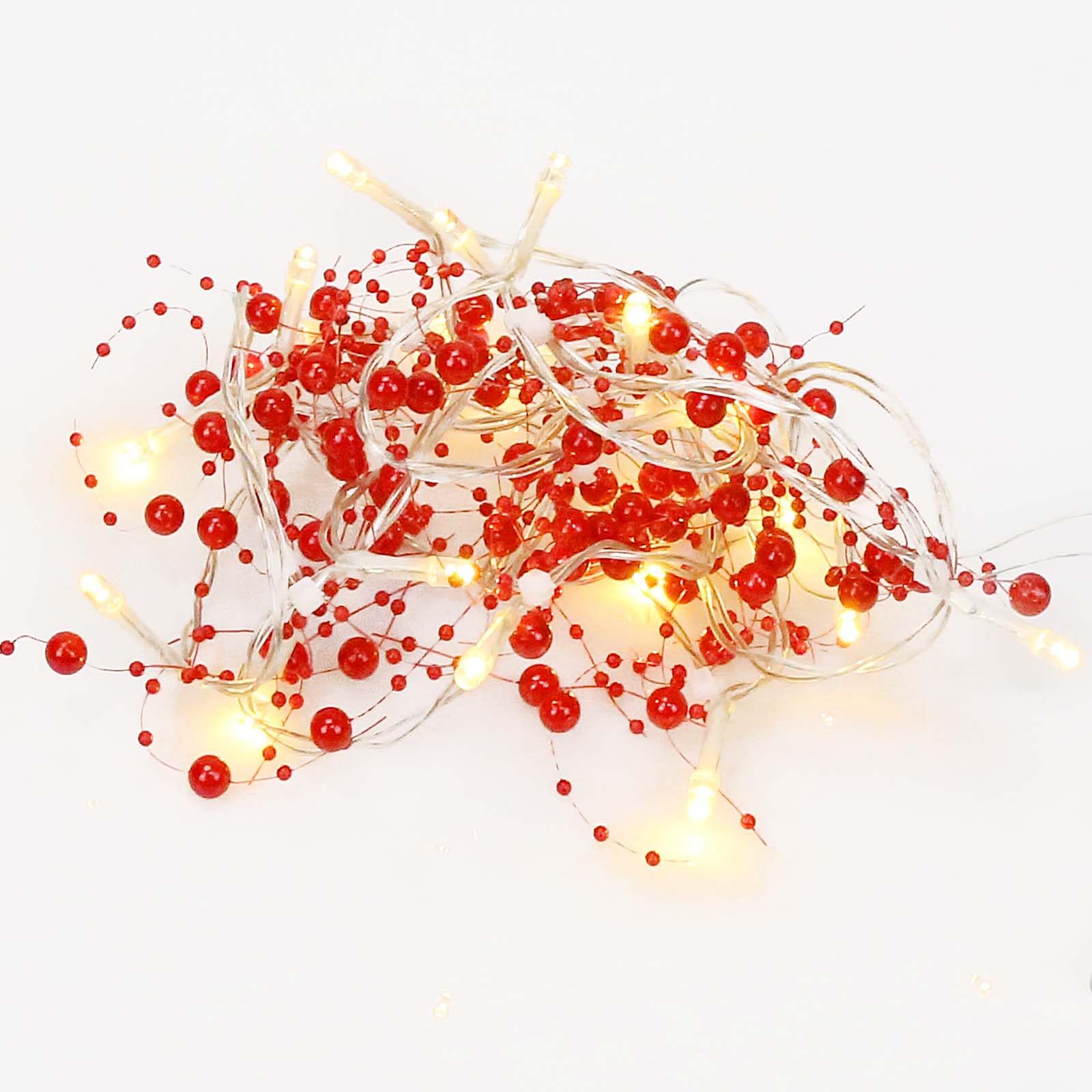 Landifor Red/Light 2M 20Led Christmas Berry Garland String Xmas Berry Beaded String For Christmas Fireplace Mantel Indoor Outdoor Party Decoration