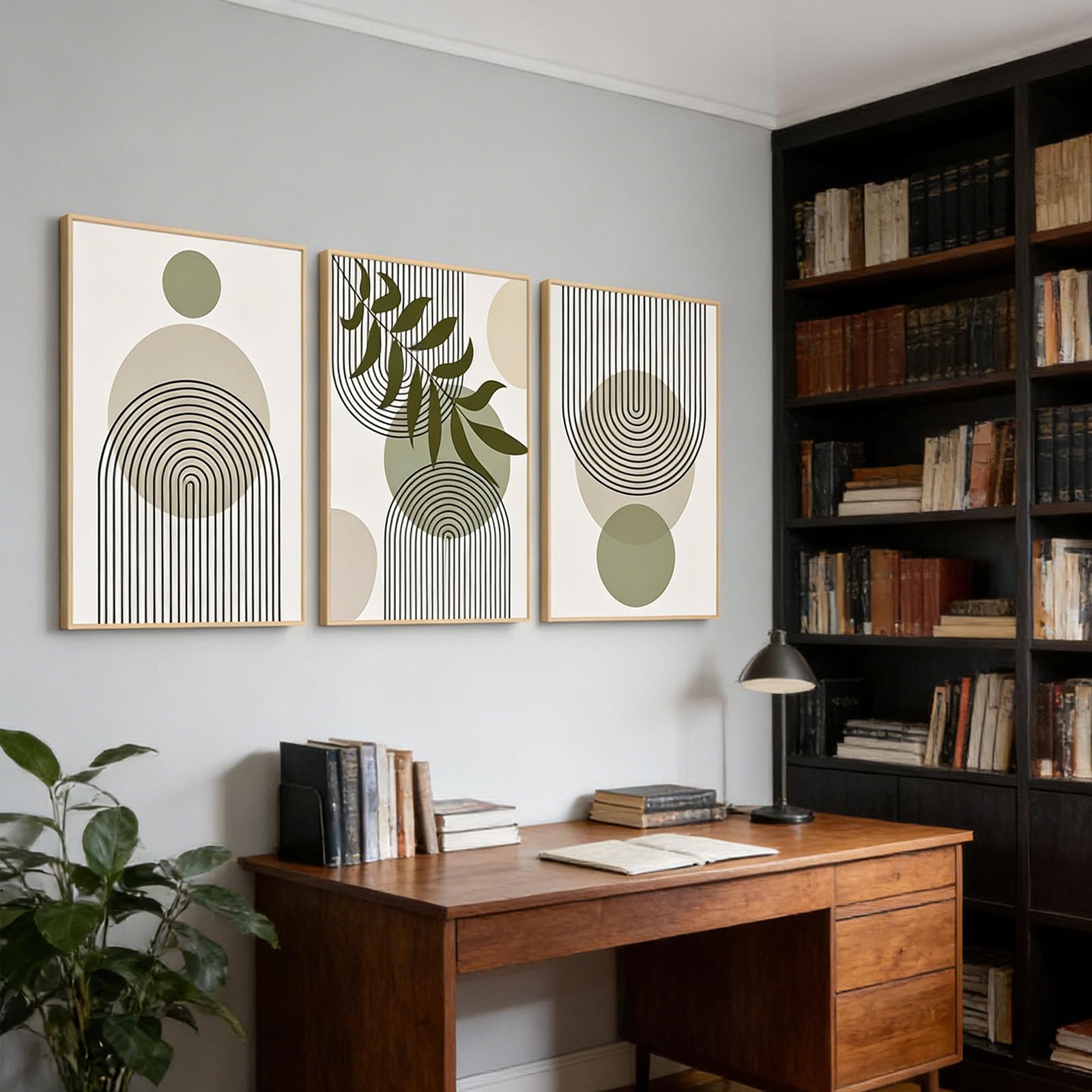 HEHGVCF Set di 3 poster astratti con anello annuale, linee dorate, poster da parete, moderni per il soggiorno, senza cornice (linee geometriche, 40 x 60 cm)
