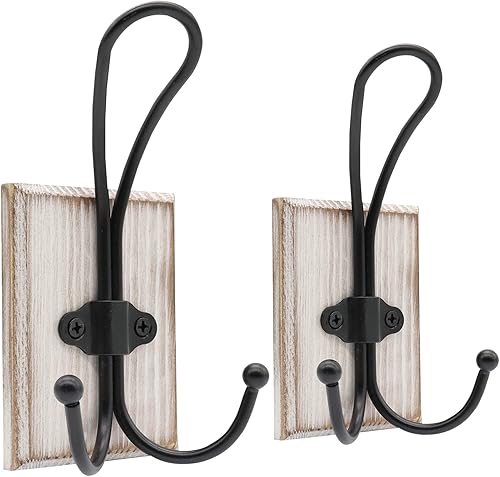 Ganchos de pared resistentes para colgar, paquete de 2 ganchos dobles de granja para toallas para baños montados en la pared, ganchos de madera