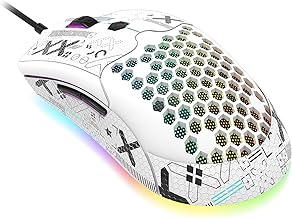 Lightweight Gaming Mouse Wired with Anti Slip Grip Tape, 12000DPI Backlit Mice with 7 Buttons Programmable,Ultralight Honeycomb Shell Ultraweave Cable Mouse for PC Gamers and Xbox and PS4(White)