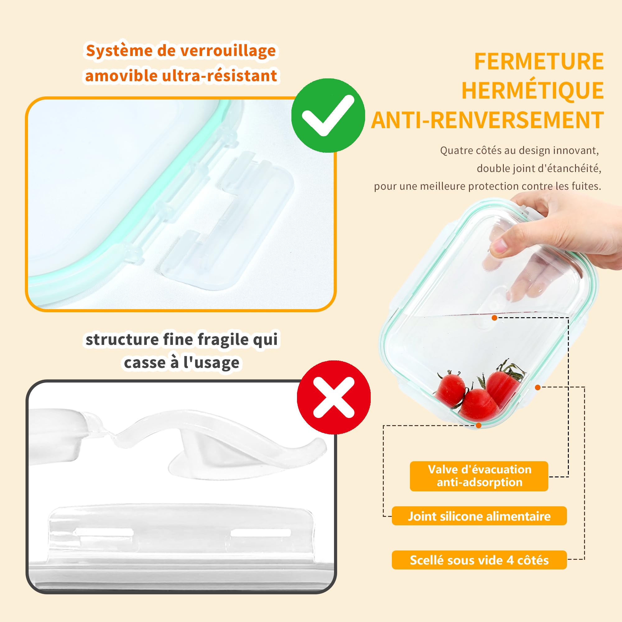 LNWSN Récipient en Verre avec Couvercle 4x1040ML, Verre avec Couvercle Récipient de Stockage des Aliments hermétique Extrêmement Solide pour éviter Le Transfert de Saveur, adapté aux gourmets