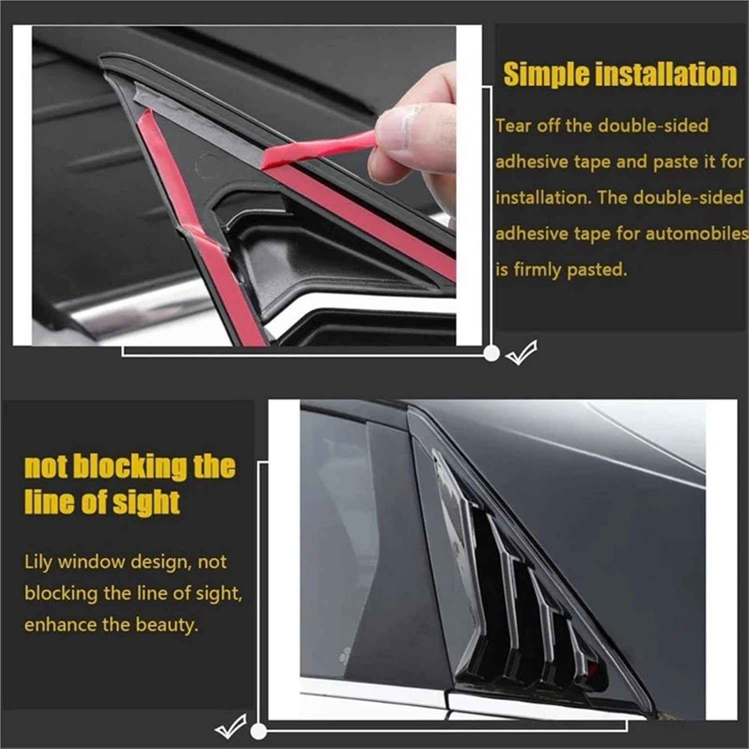 Car Rear Window Louver Shutter Cover Trim Compatible with Hyundai Elantra 2021 2022 Air Vent Scoop Shade Accessories(Carbon Fiber)