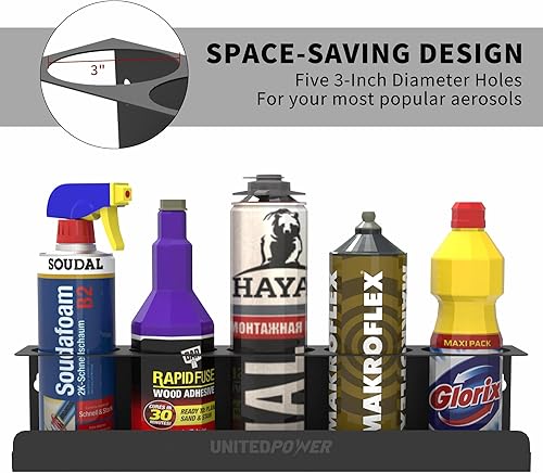 Miniatura 3 de UNITEDPOWER Soporte para 5 latas de aerosol, estante de almacenamiento de botellas de pintura, estante de montaje en pared de acero, organizador de