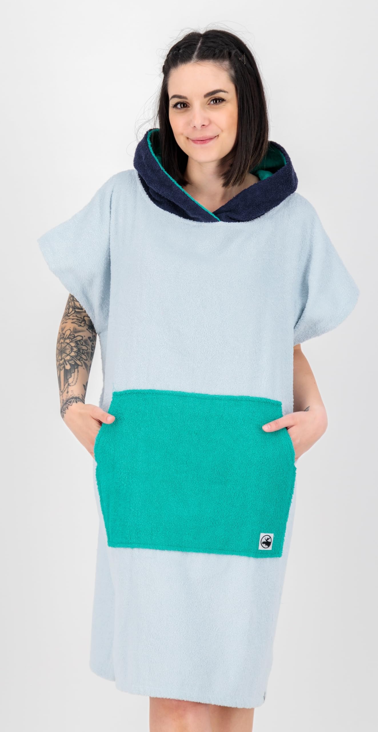 DEPROC-Active Parlee Beach Poncho de Bain, Poncho de Surf, Aide au déménagement, 100% Coton, Bleu Clair, S/Tall