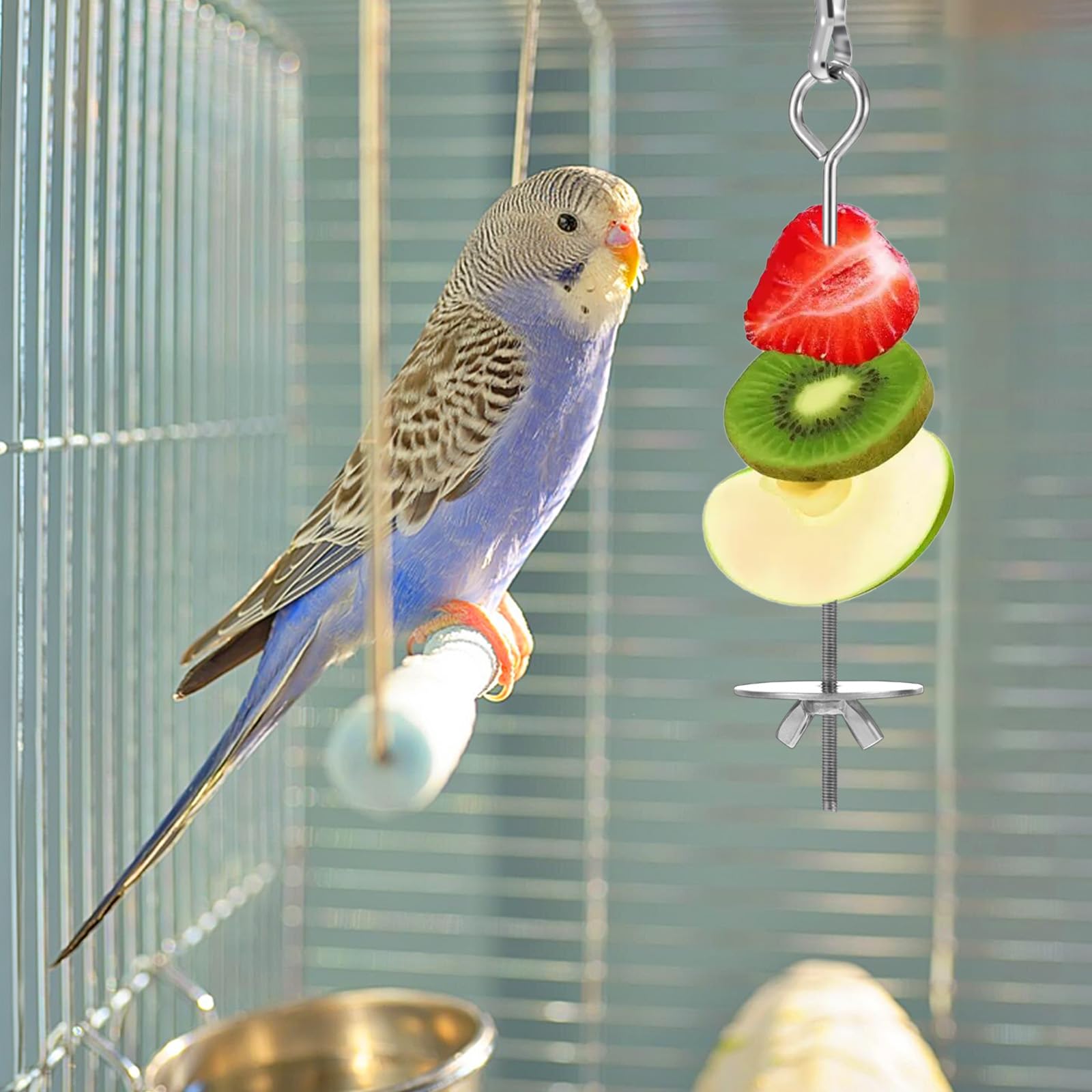 3 Pcs Stainless Steel Bird Cage Food Holder Parrot Fruit Vegetable Skewers Hanging Foraging Toy Bird Treats Skewer for Macaws, Budgerigars, Small Parrots (3 Sizes) - image 7