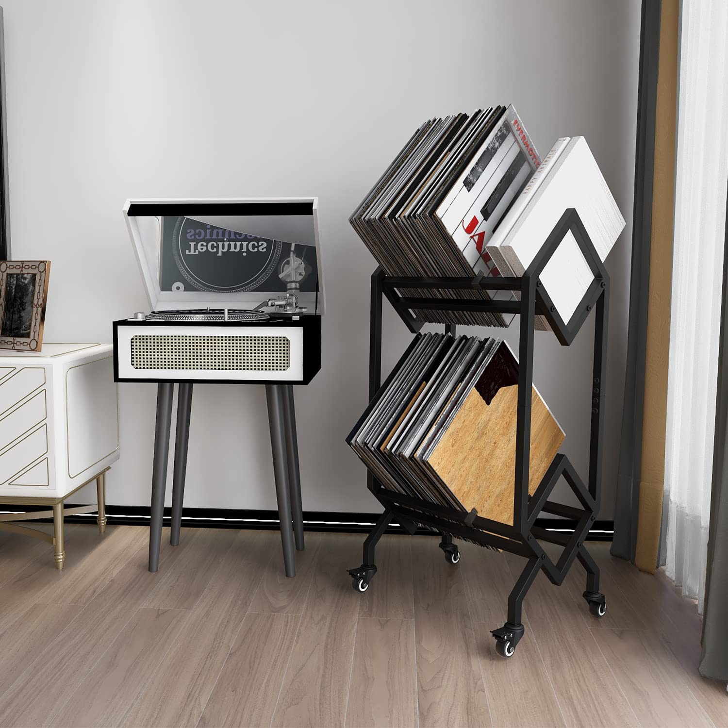 VEDECASA Supporto per dischi in vinile per DJ, con ruote, facile da spostare, per libri, album, riviste, documenti, ufficio, organizer