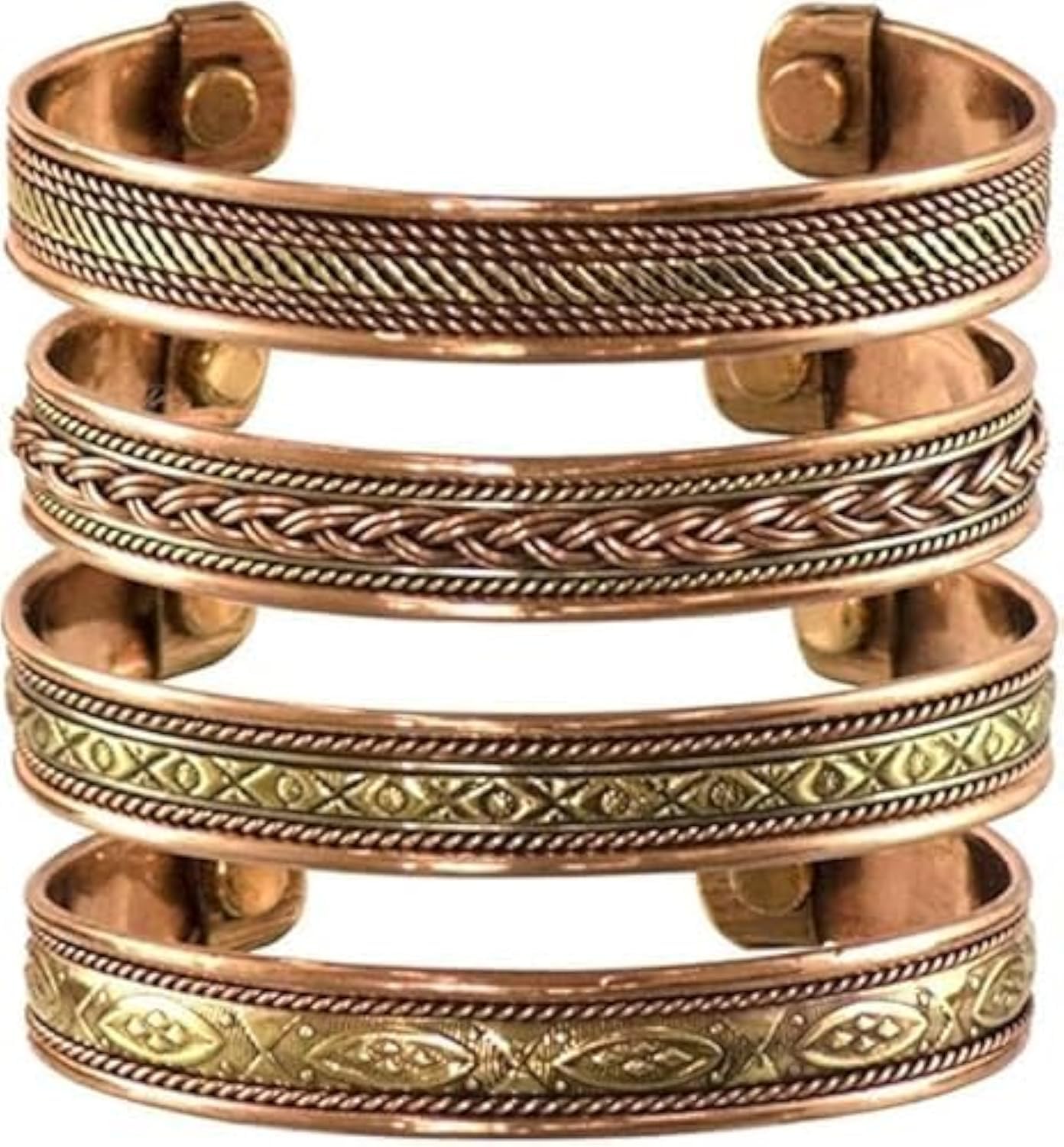 Art Of CreationPure Copper Set of 4 Tibetan Bracelets Handmade Cuff Bangle for Men And Women Adjustable Kada From India For Unisex